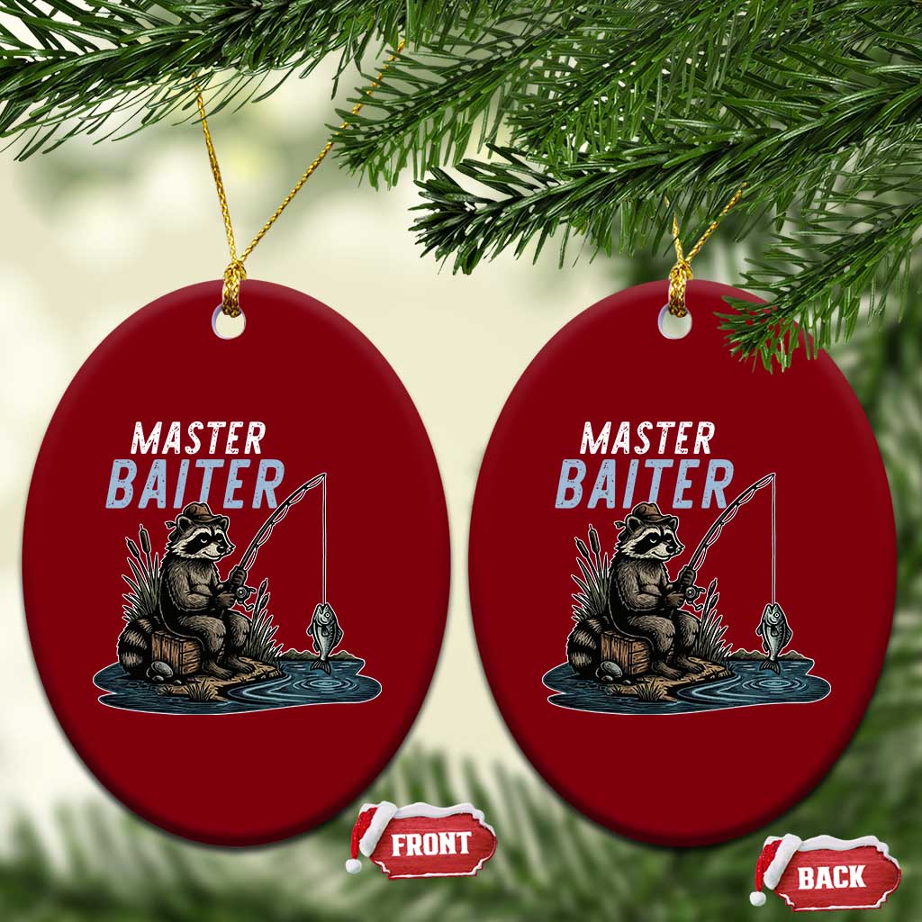 Funny Raccoon Fishing Ceramic Ornament Master Baiter Fisherman