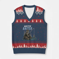 Funny Raccoon Fishing V-Neck Knit Sweater Vest Master Baiter Fisherman
