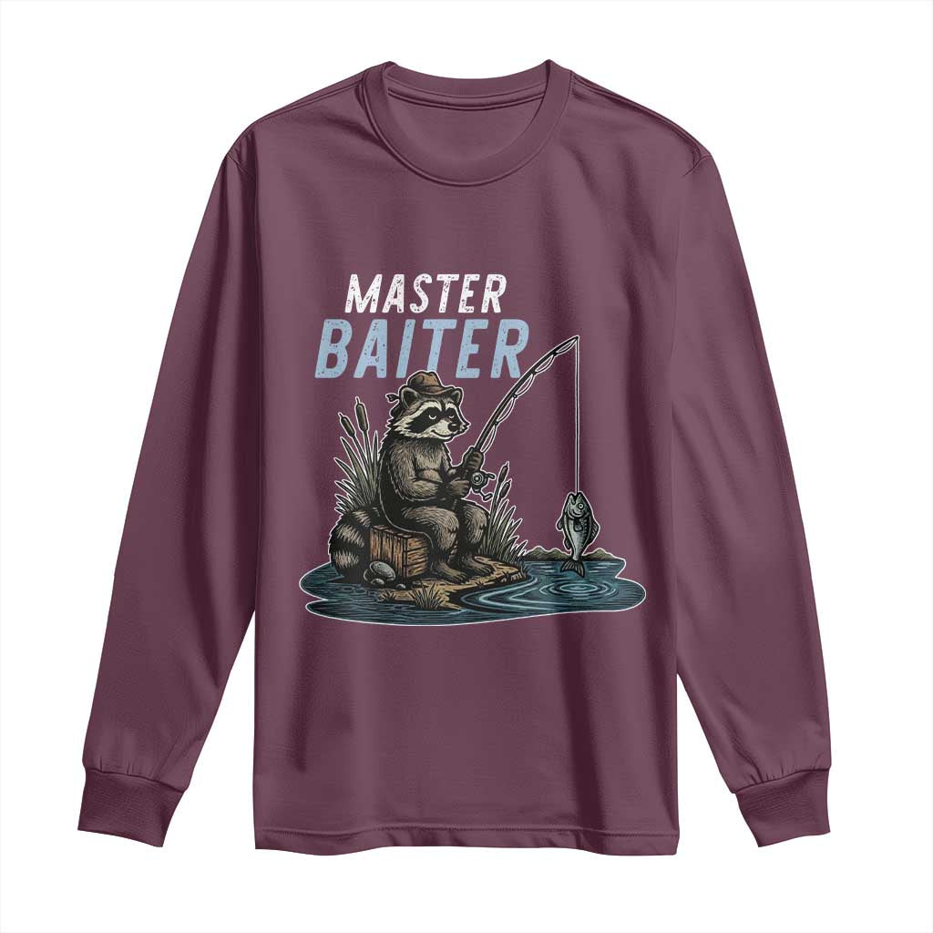 Funny Raccoon Fishing Long Sleeve Shirt Master Baiter Fisherman
