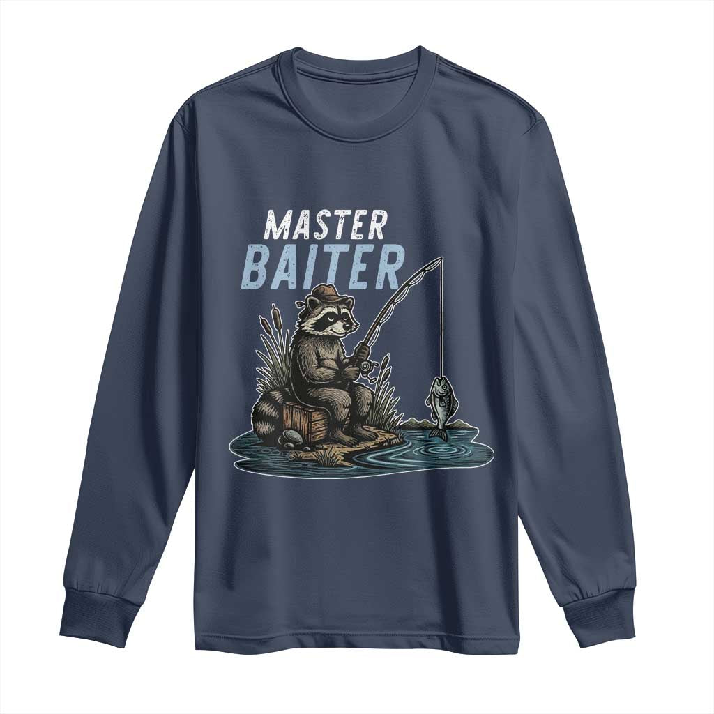 Funny Raccoon Fishing Long Sleeve Shirt Master Baiter Fisherman