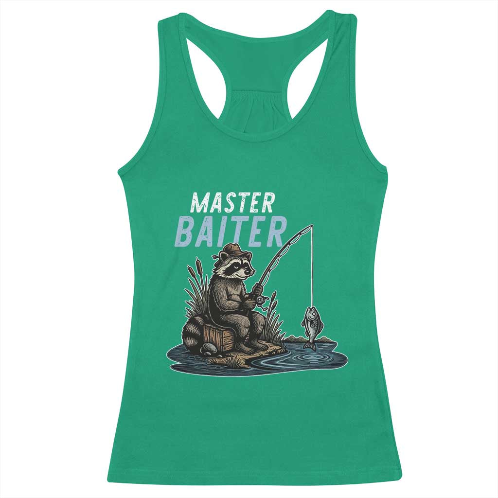 Funny Raccoon Fishing Racerback Tank Top Master Baiter Fisherman