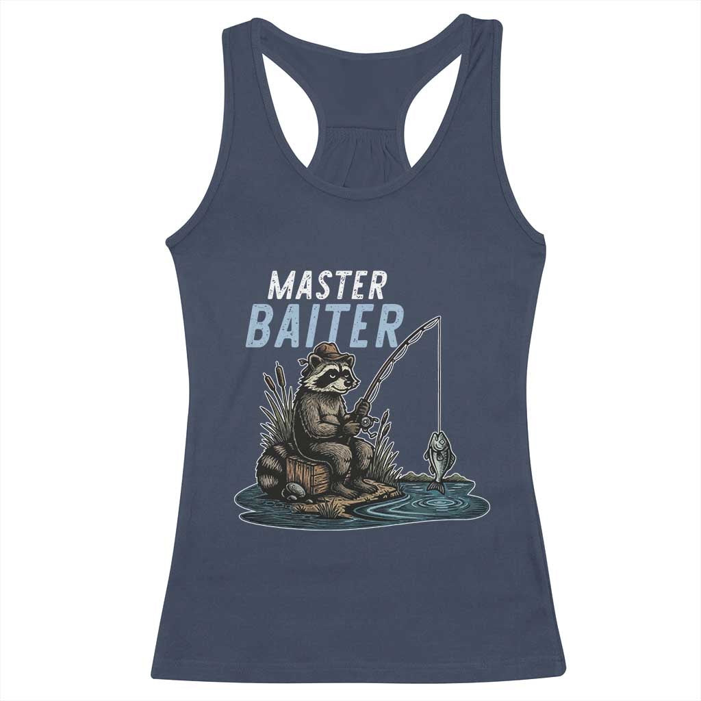 Funny Raccoon Fishing Racerback Tank Top Master Baiter Fisherman