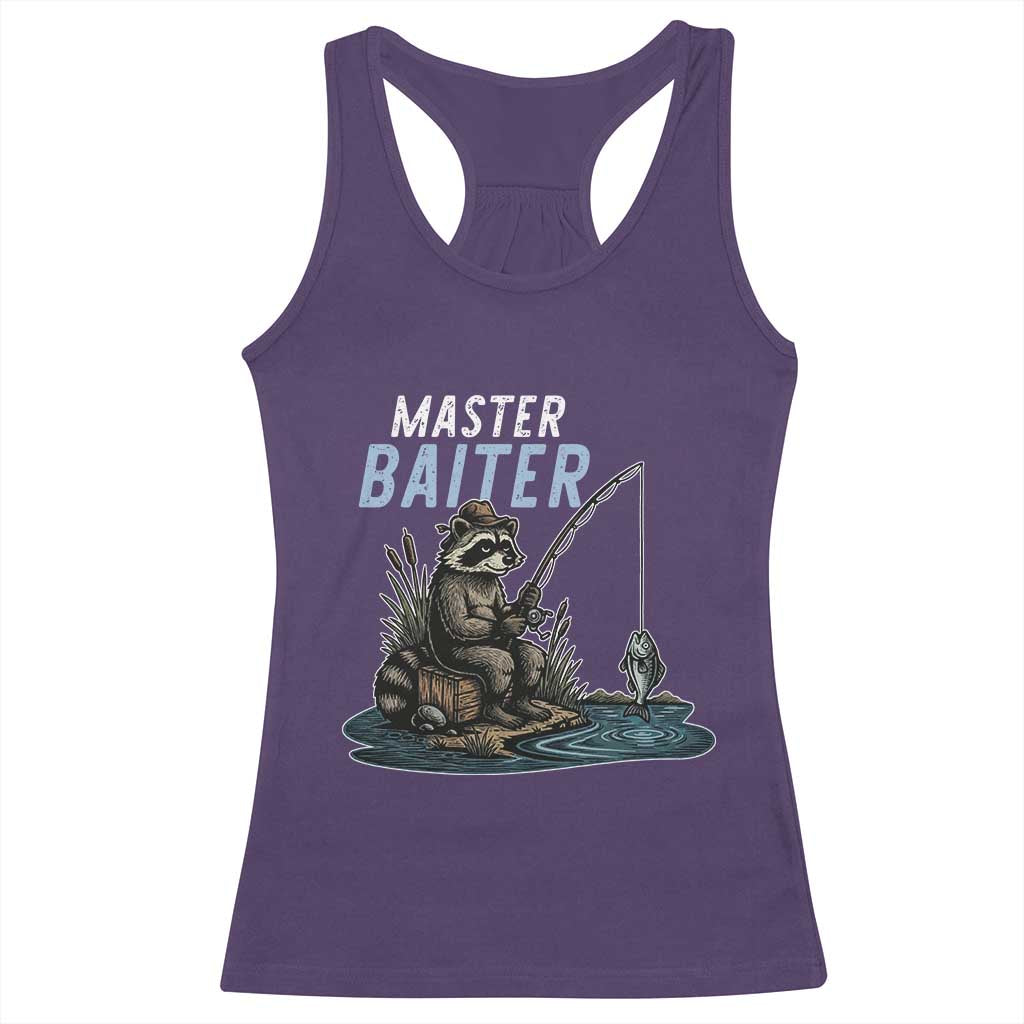 Funny Raccoon Fishing Racerback Tank Top Master Baiter Fisherman