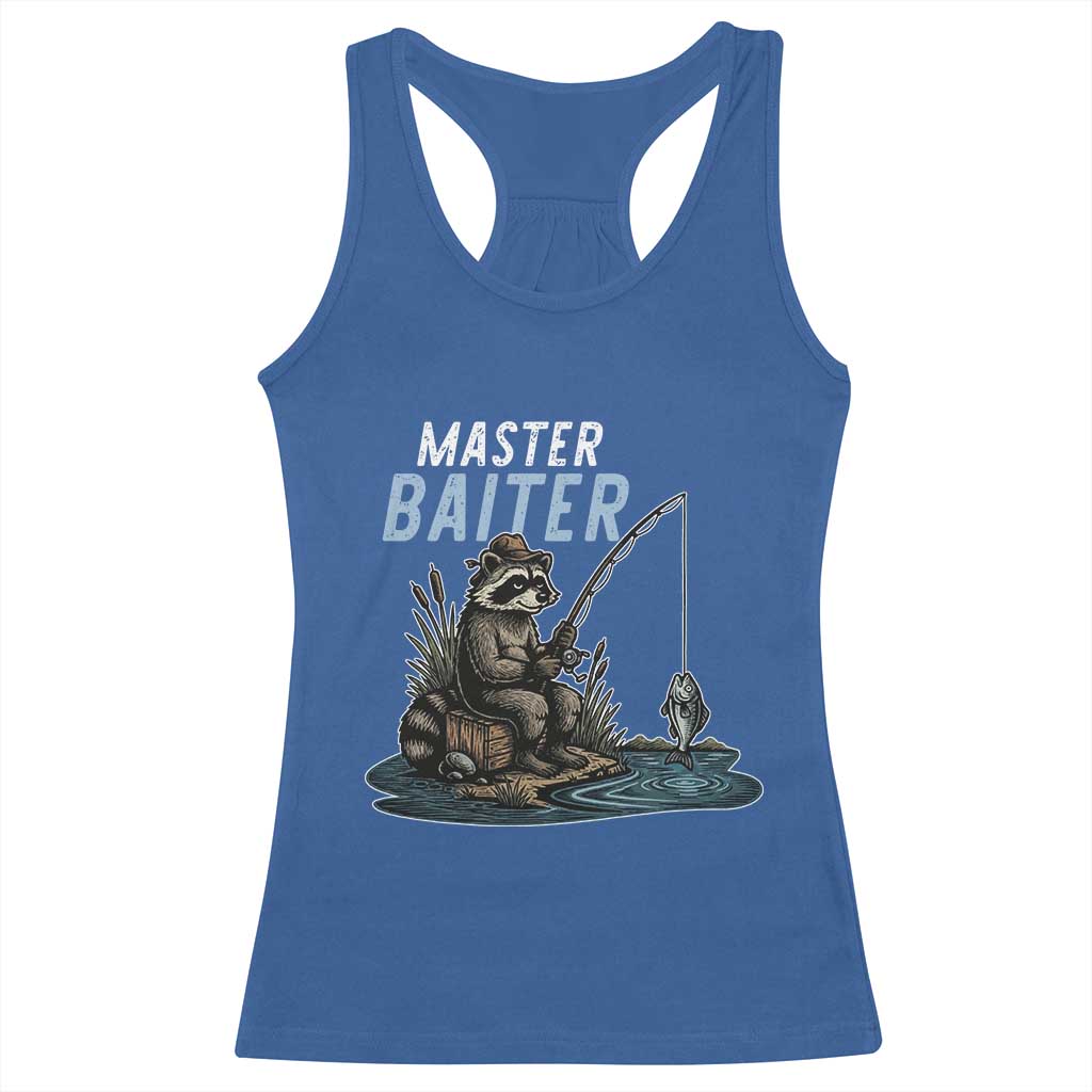 Funny Raccoon Fishing Racerback Tank Top Master Baiter Fisherman