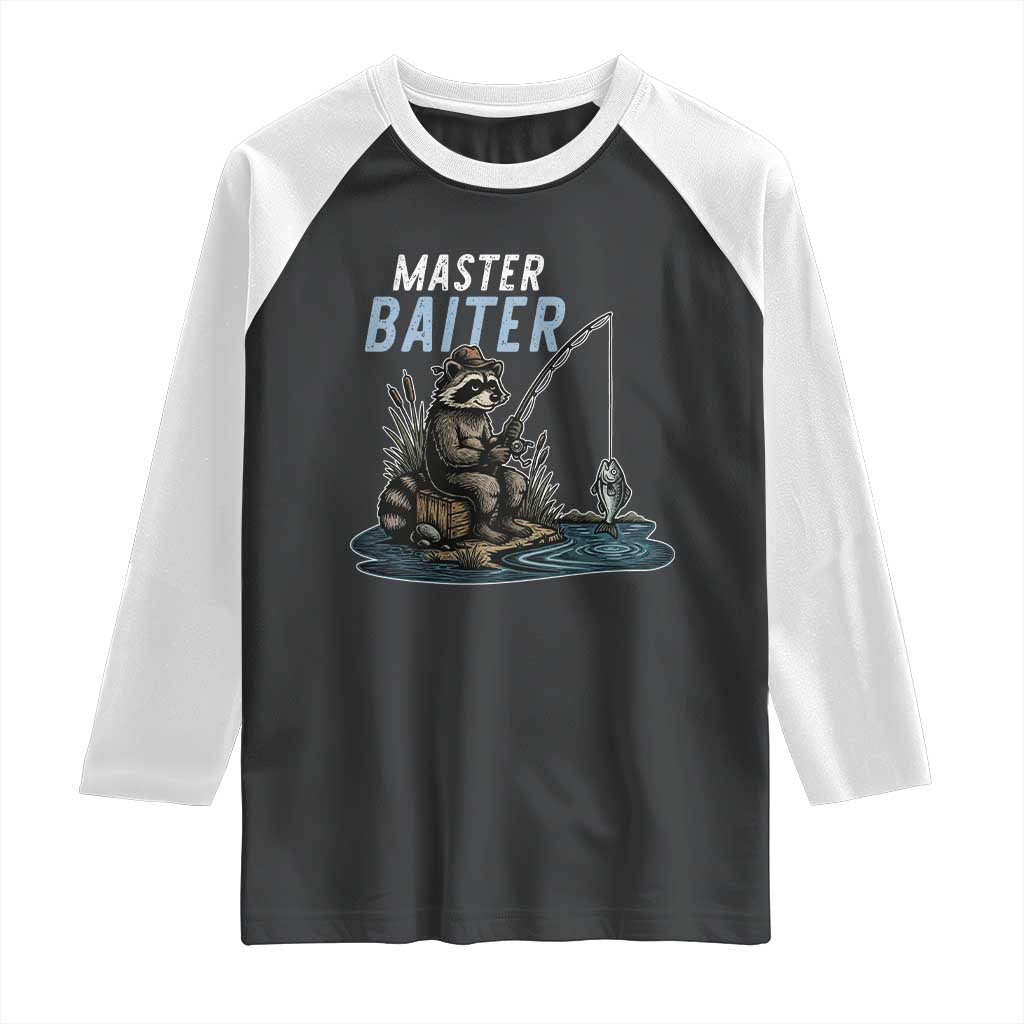 Funny Raccoon Fishing Raglan Shirt Master Baiter Fisherman