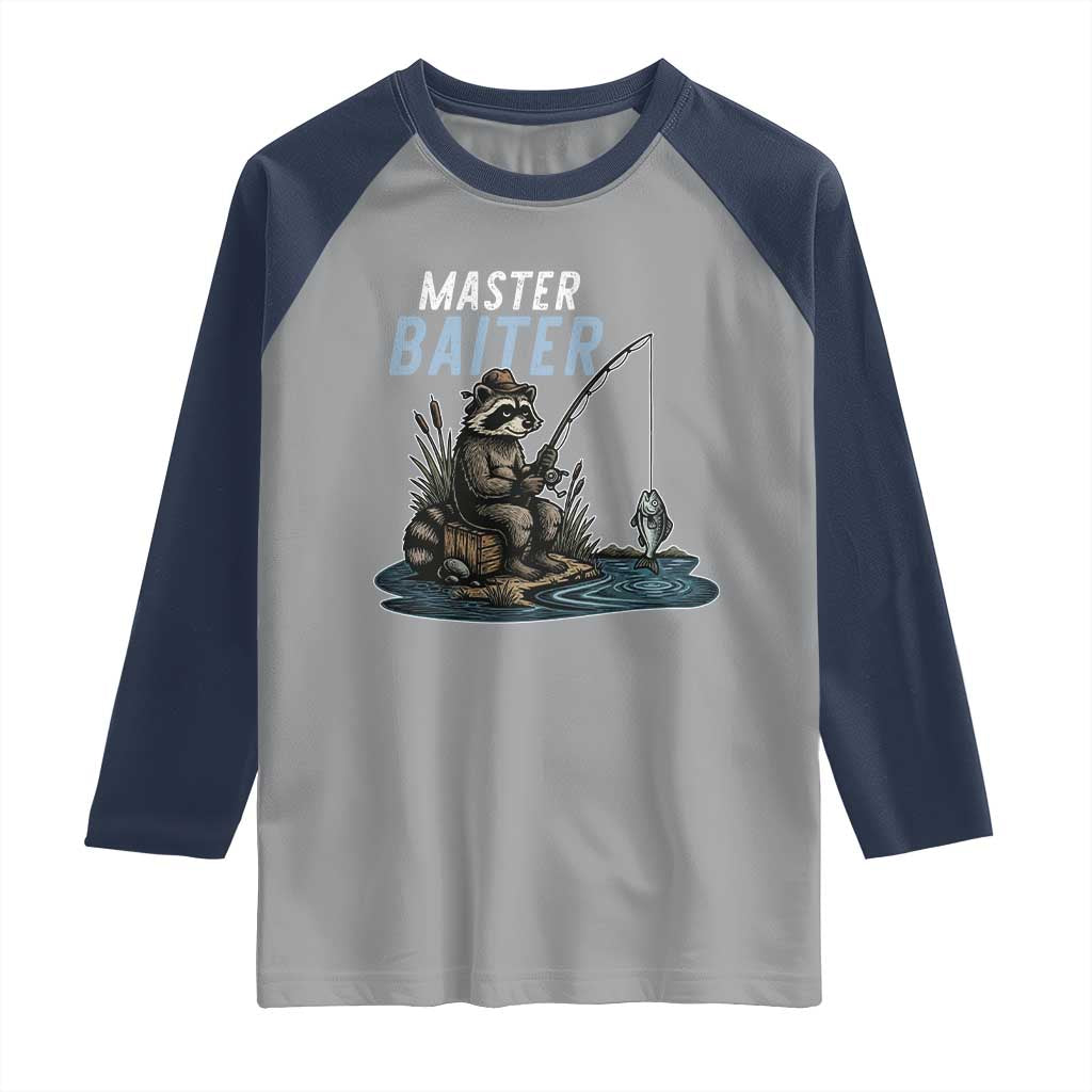 Funny Raccoon Fishing Raglan Shirt Master Baiter Fisherman