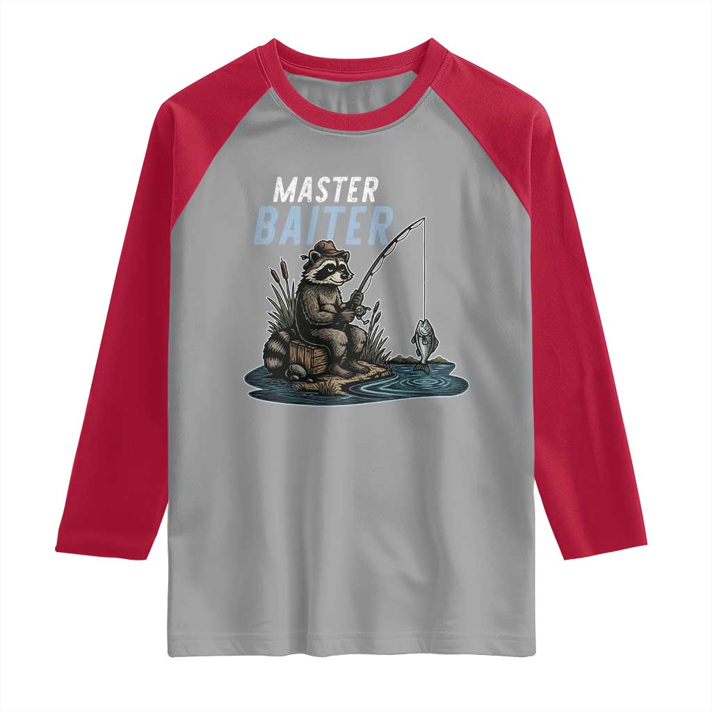 Funny Raccoon Fishing Raglan Shirt Master Baiter Fisherman