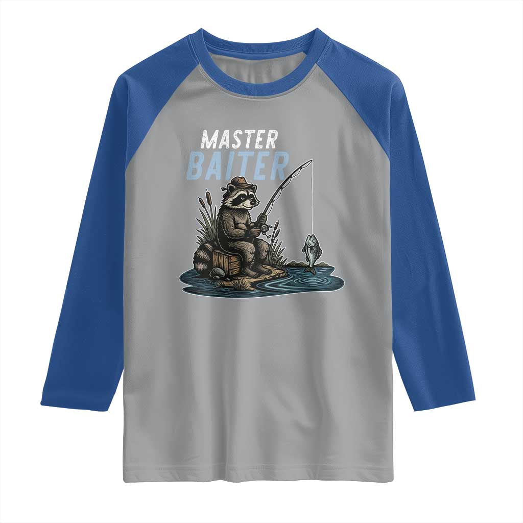 Funny Raccoon Fishing Raglan Shirt Master Baiter Fisherman