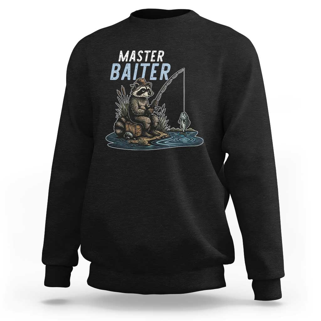 Funny Raccoon Fishing Sweatshirt Master Baiter Fisherman