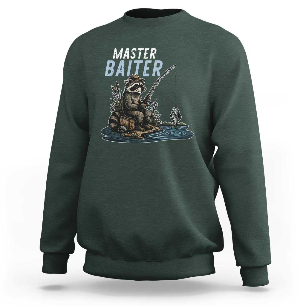 Funny Raccoon Fishing Sweatshirt Master Baiter Fisherman