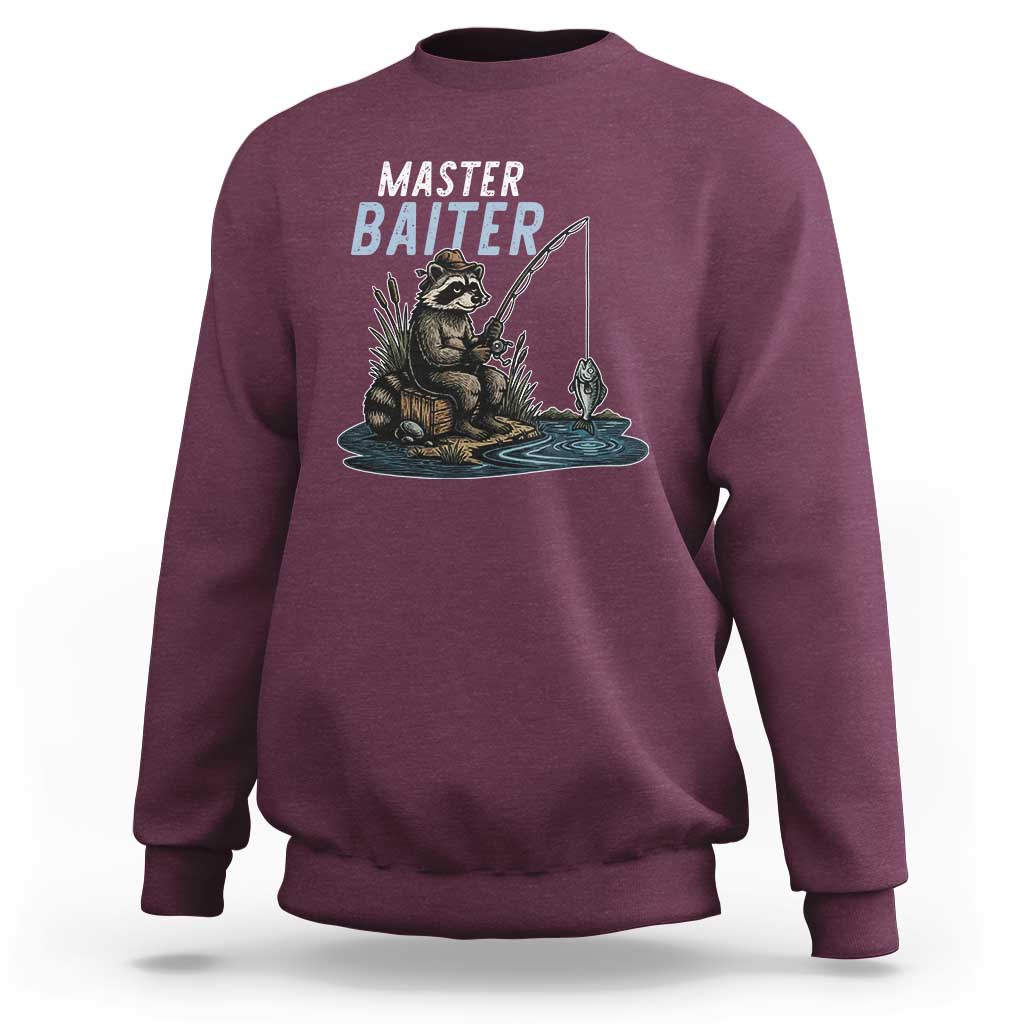 Funny Raccoon Fishing Sweatshirt Master Baiter Fisherman