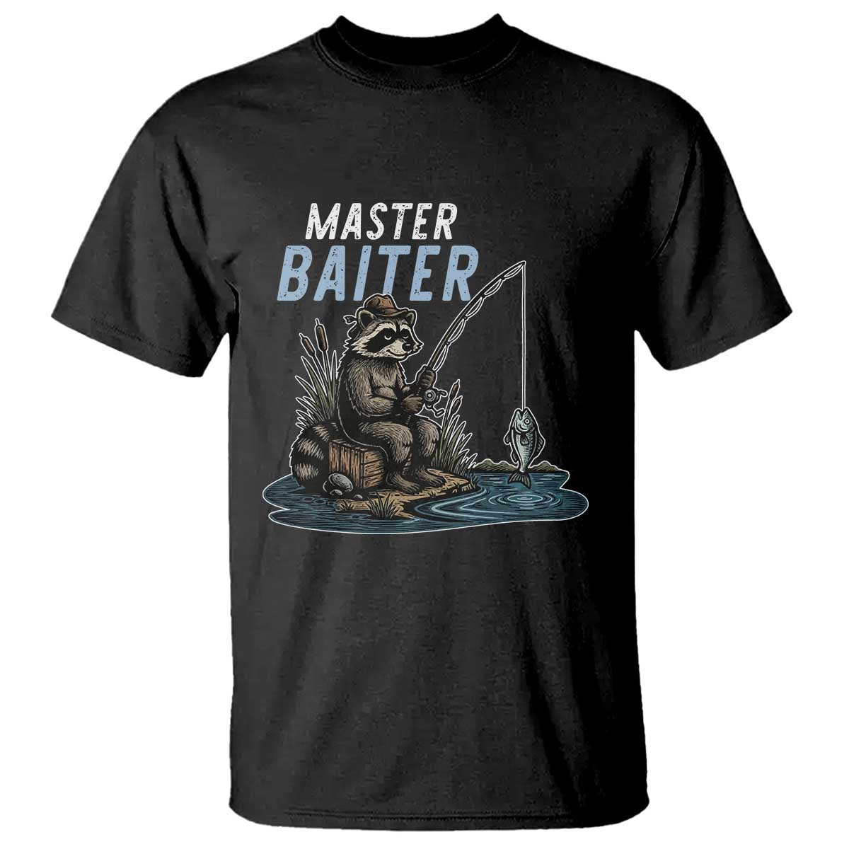 Funny Raccoon Fishing T Shirt Master Baiter Fisherman