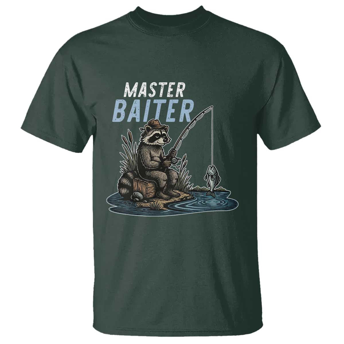 Funny Raccoon Fishing T Shirt Master Baiter Fisherman