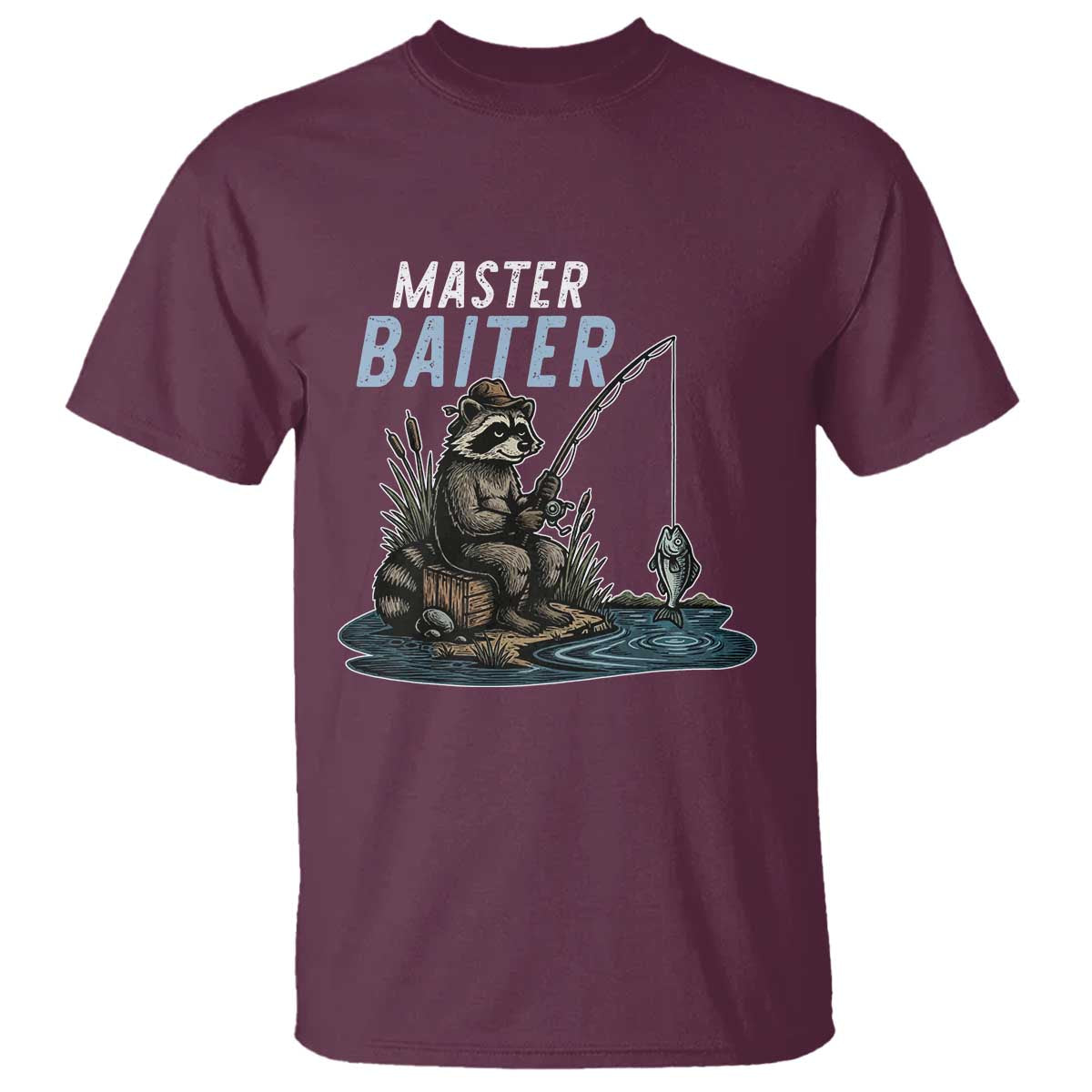 Funny Raccoon Fishing T Shirt Master Baiter Fisherman