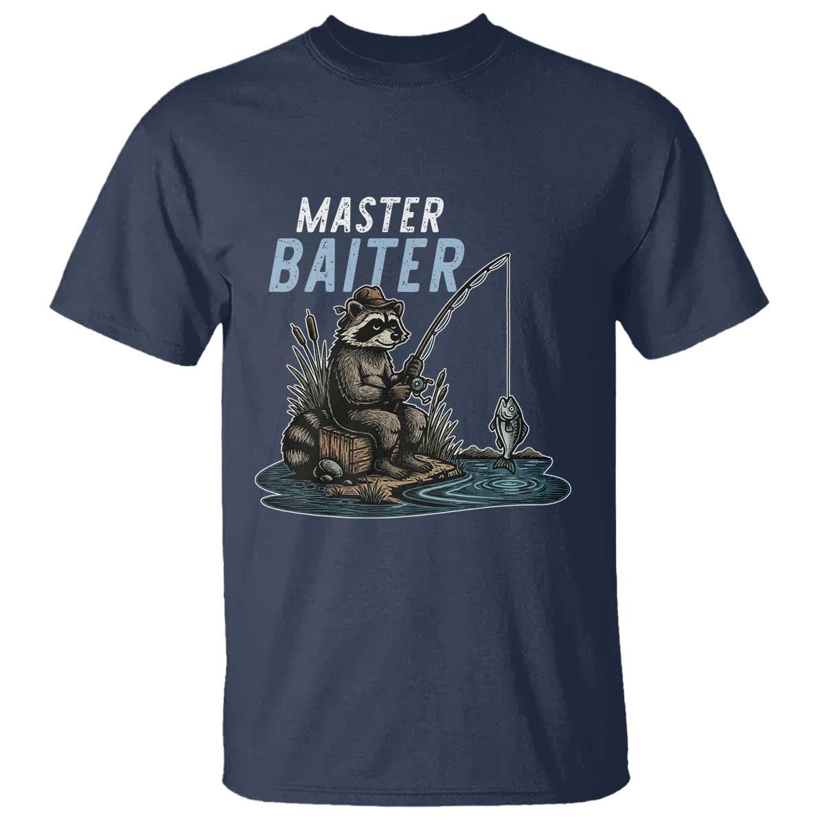 Funny Raccoon Fishing T Shirt Master Baiter Fisherman