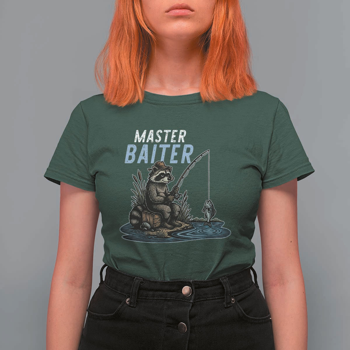 Funny Raccoon Fishing T Shirt For Women Master Baiter Fisherman