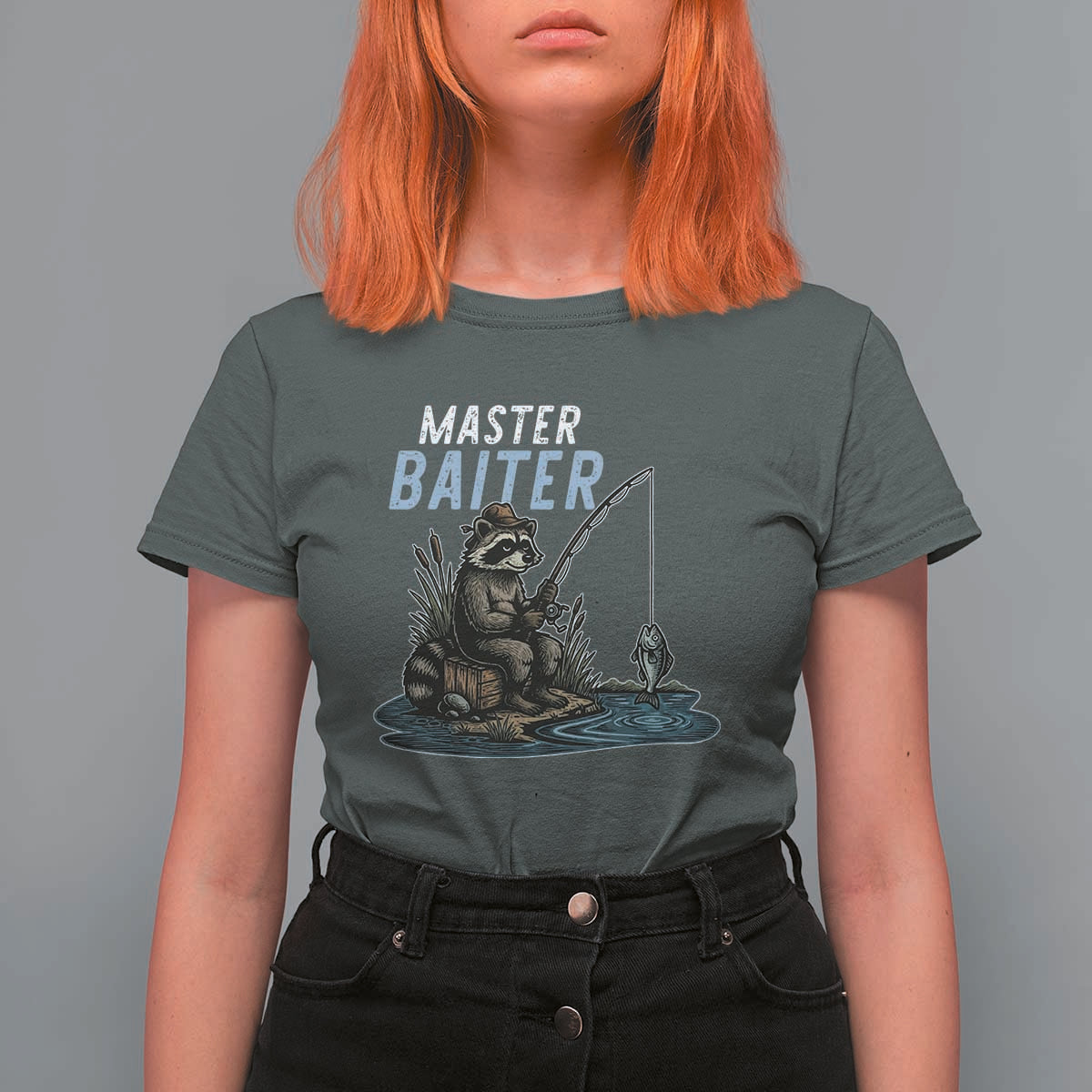 Funny Raccoon Fishing T Shirt For Women Master Baiter Fisherman