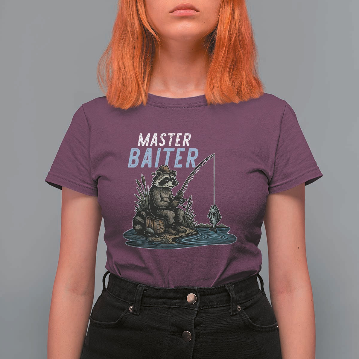 Funny Raccoon Fishing T Shirt For Women Master Baiter Fisherman