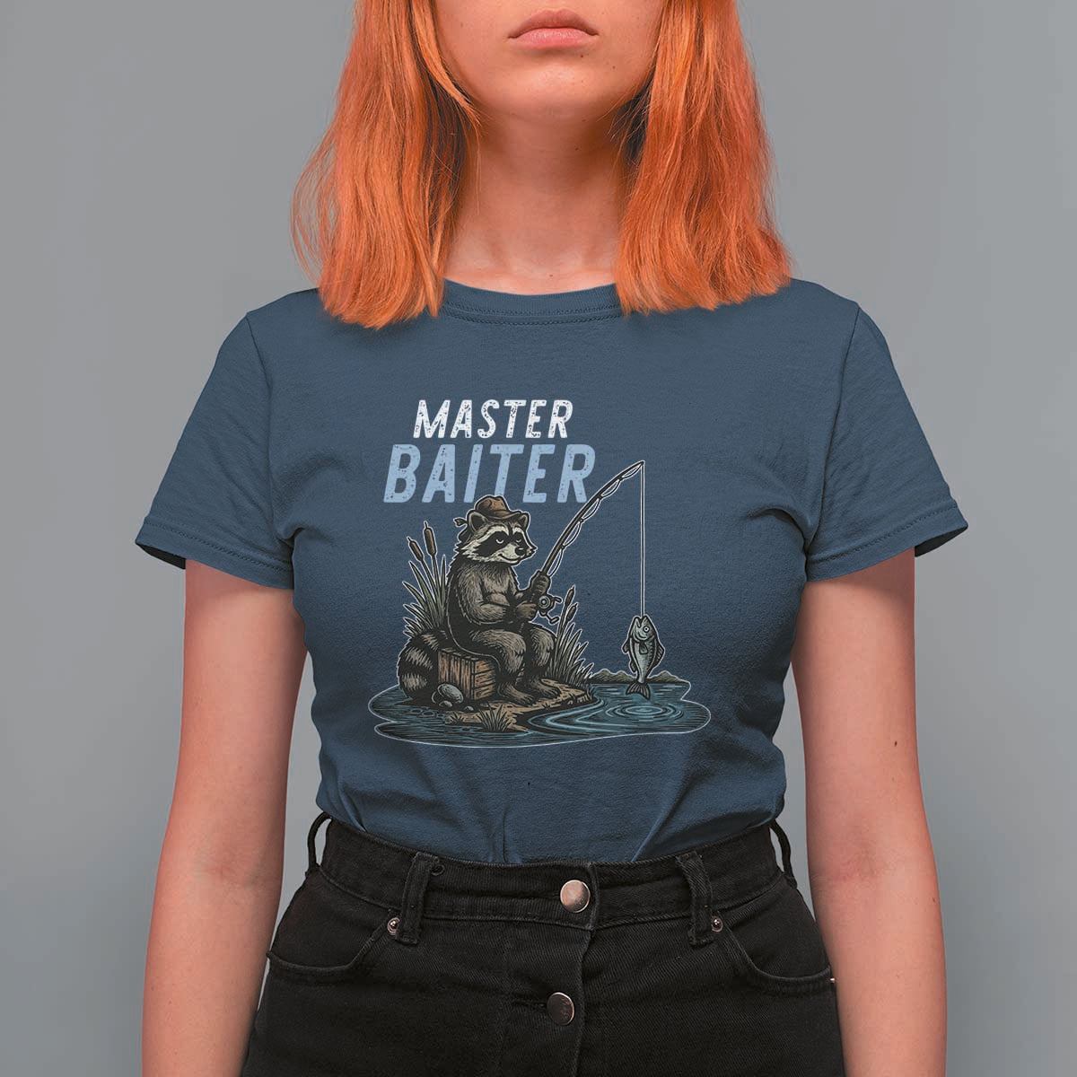 Funny Raccoon Fishing T Shirt For Women Master Baiter Fisherman