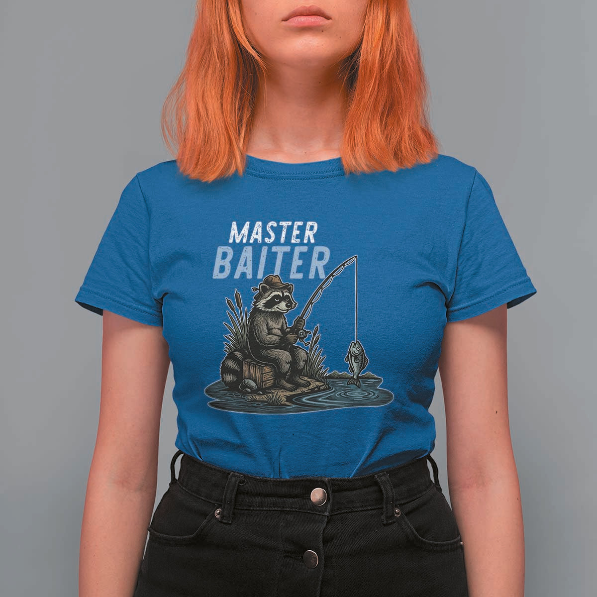 Funny Raccoon Fishing T Shirt For Women Master Baiter Fisherman