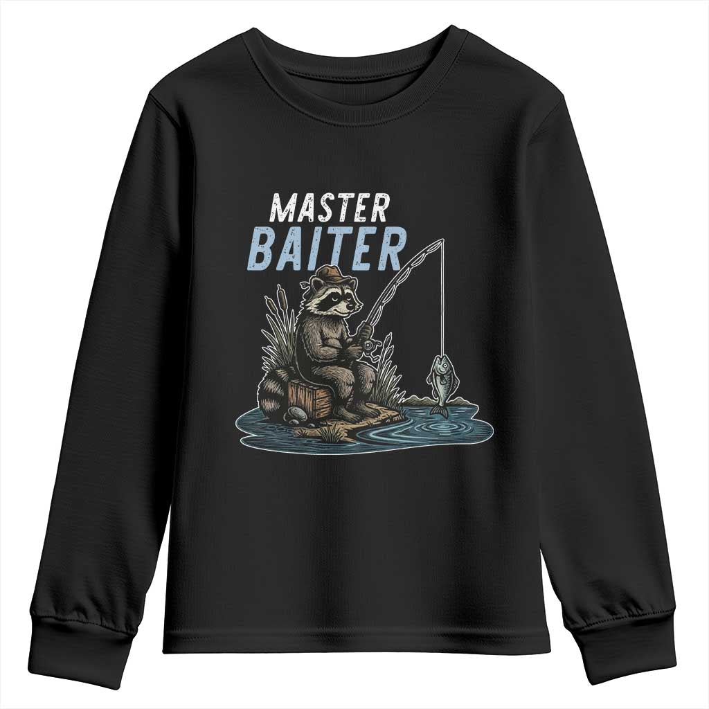 Funny Raccoon Fishing Youth Sweatshirt Master Baiter Fisherman