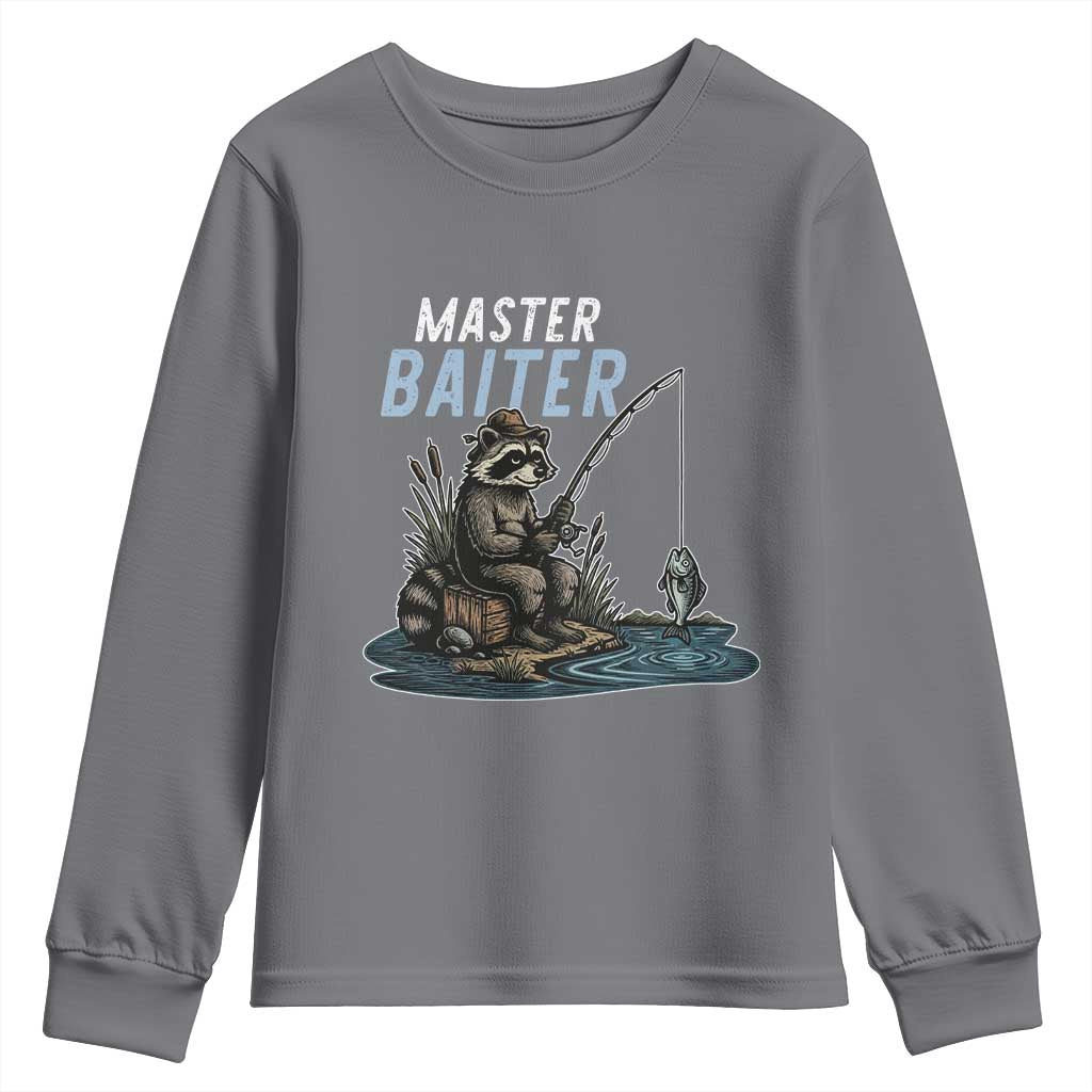 Funny Raccoon Fishing Youth Sweatshirt Master Baiter Fisherman