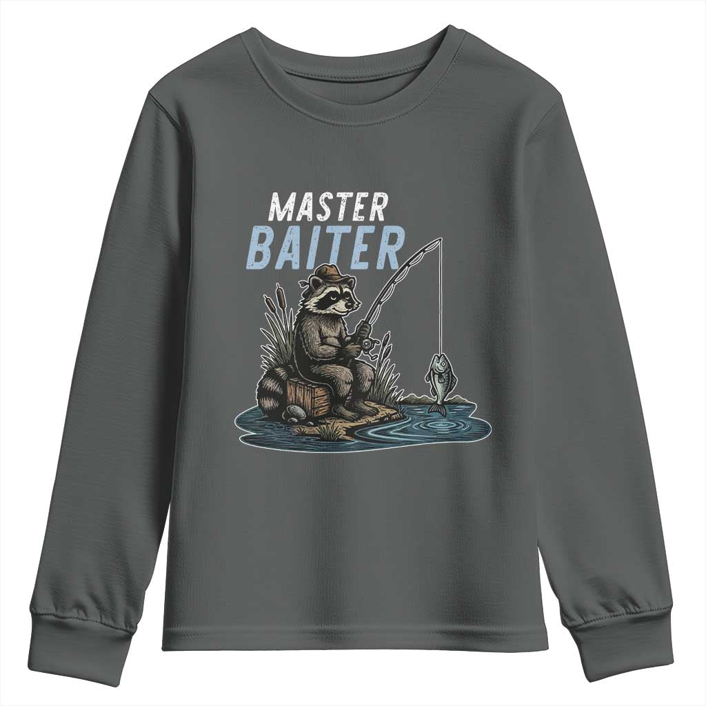 Funny Raccoon Fishing Youth Sweatshirt Master Baiter Fisherman