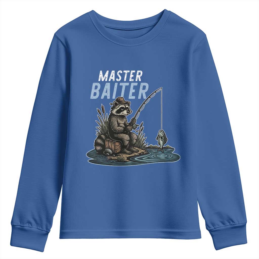 Funny Raccoon Fishing Youth Sweatshirt Master Baiter Fisherman