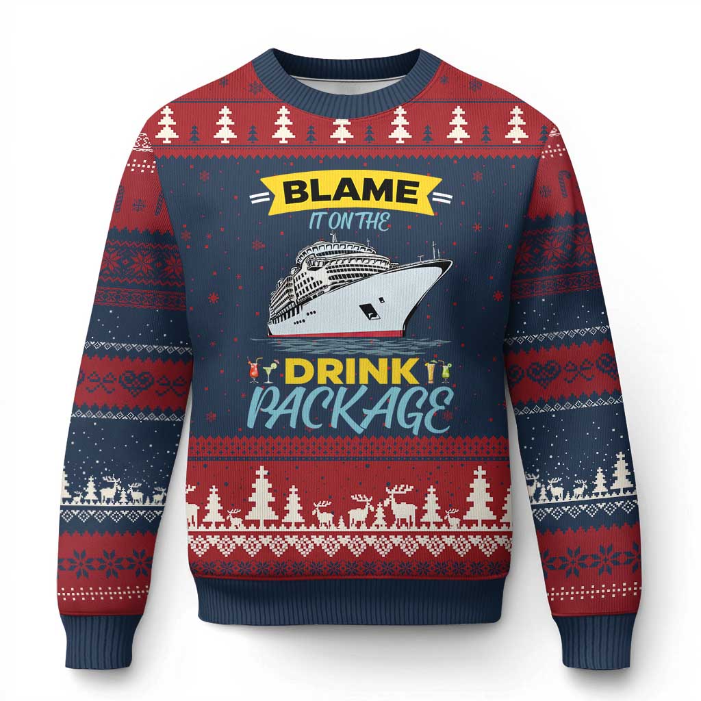 Funny Cruise Vacation Ugly Christmas Sweater Blame It On The Drink Package - Wonder Print Shop