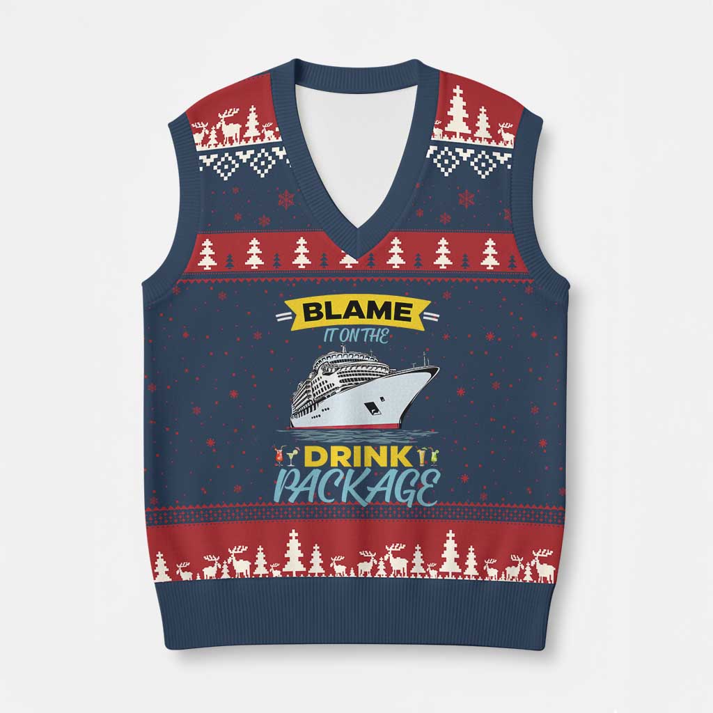 Funny Cruise Vacation V-Neck Knit Sweater Vest Blame It On The Drink Package - Wonder Print Shop