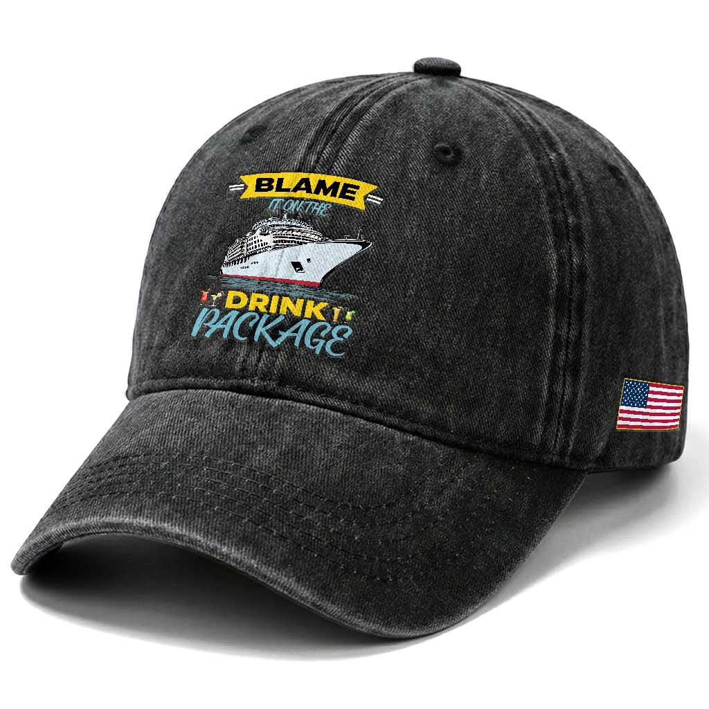 Funny Cruise Vacation Washed Cotton Baseball Cap Blame It On The Drink Package