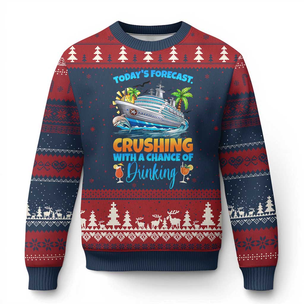 Funny Cruise Vacation Trip Drinking Ugly Christmas Sweater Today Is Forecast Cruising With A Chance Of Drinking - Wonder Print Shop