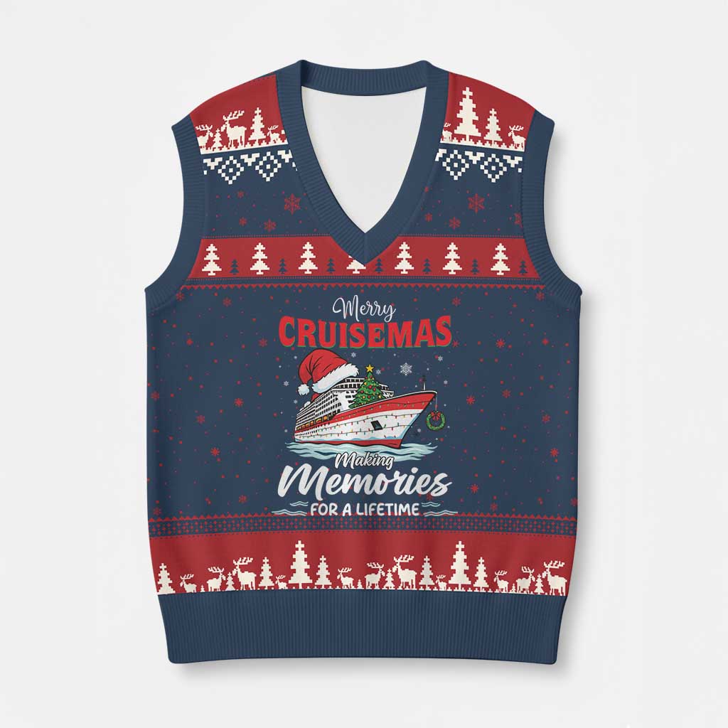 Xmas Cruise V-Neck Knit Sweater Vest Merry Cruisemas Making Memories For A Life Time - Wonder Print Shop
