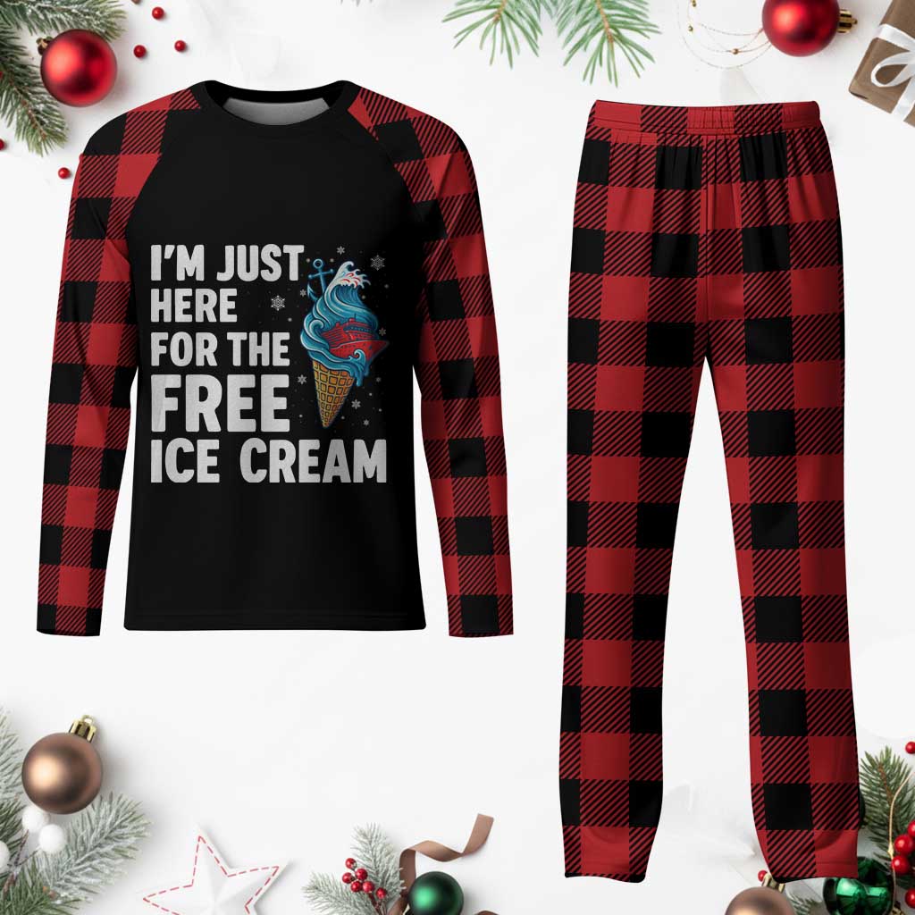 Funny Cruise Plaid Pajama Set I Am Just Here For The Free Ice Cream - Wonder Print Shop