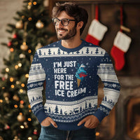 Funny Cruise Ugly Christmas Sweater I Am Just Here For The Free Ice Cream - Wonder Print Shop