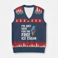 Funny Cruise V-Neck Knit Sweater Vest I Am Just Here For The Free Ice Cream - Wonder Print Shop