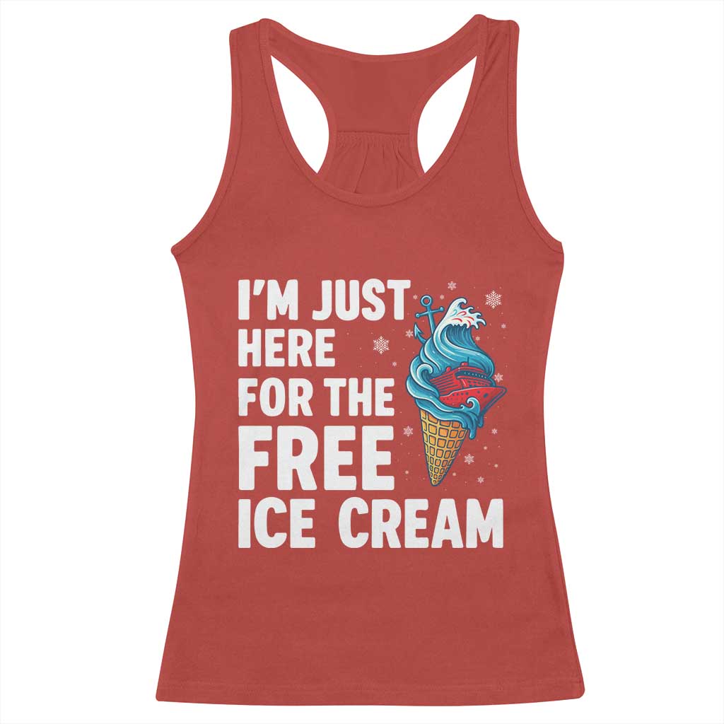 Funny Cruise Racerback Tank Top I Am Just Here For The Free Ice Cream - Wonder Print Shop