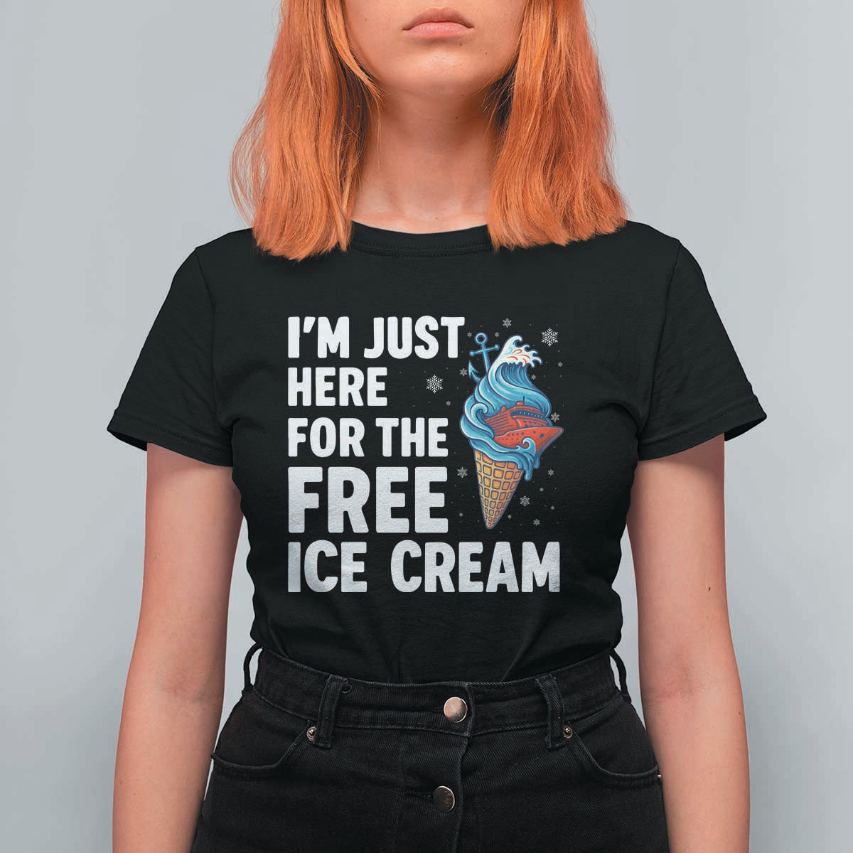 Funny Cruise T Shirt For Women I Am Just Here For The Free Ice Cream - Wonder Print Shop