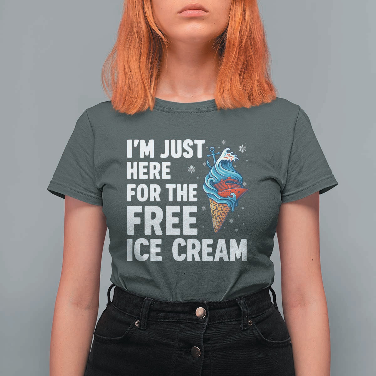 Funny Cruise T Shirt For Women I Am Just Here For The Free Ice Cream - Wonder Print Shop