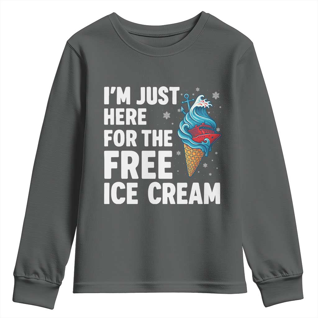 Funny Cruise Youth Sweatshirt I Am Just Here For The Free Ice Cream - Wonder Print Shop