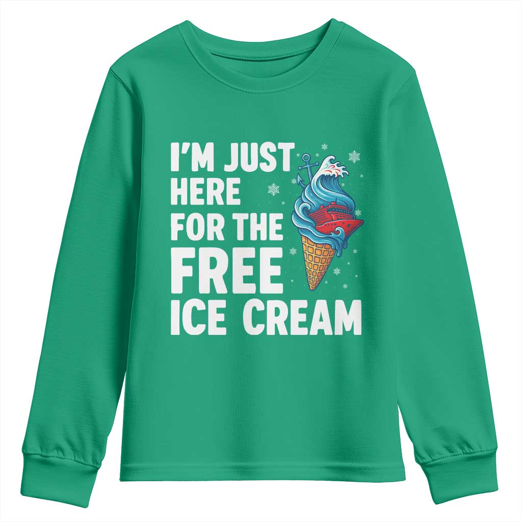 Funny Cruise Youth Sweatshirt I Am Just Here For The Free Ice Cream - Wonder Print Shop