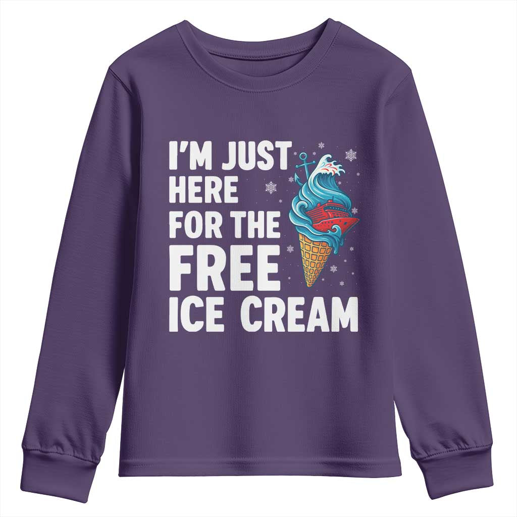 Funny Cruise Youth Sweatshirt I Am Just Here For The Free Ice Cream - Wonder Print Shop