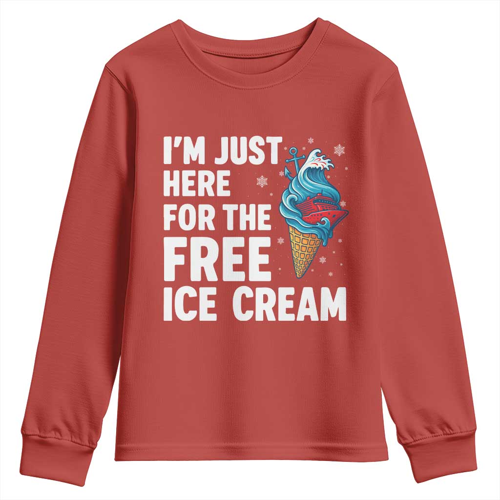 Funny Cruise Youth Sweatshirt I Am Just Here For The Free Ice Cream - Wonder Print Shop