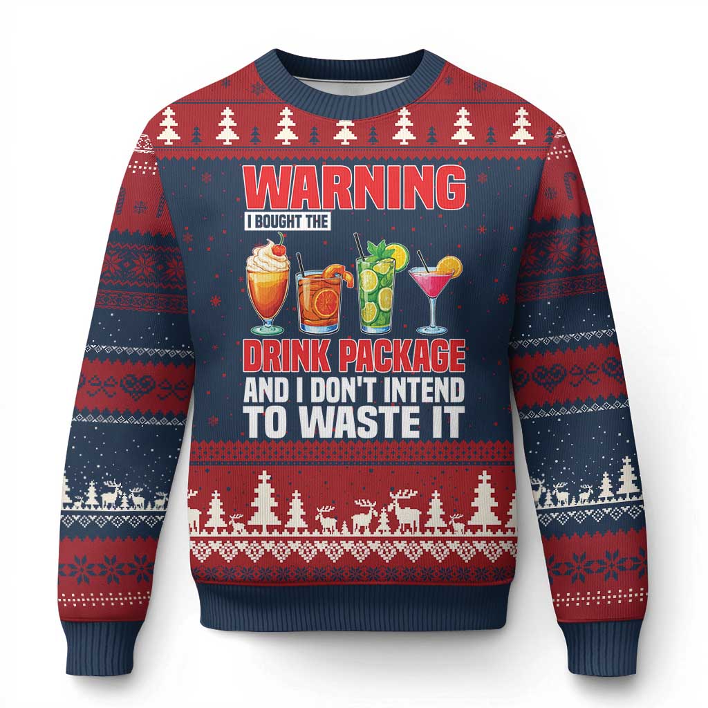 Funny Cruise Ship Ugly Christmas Sweater Warning I Bought The Drink Package - Wonder Print Shop
