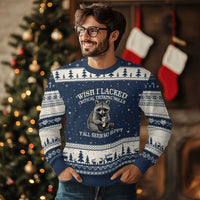 Wish I Lacked Critical Thinking Skills Y'all Seem So Happy Ugly Christmas Sweater Funny Raccoon Sarcastic Quote