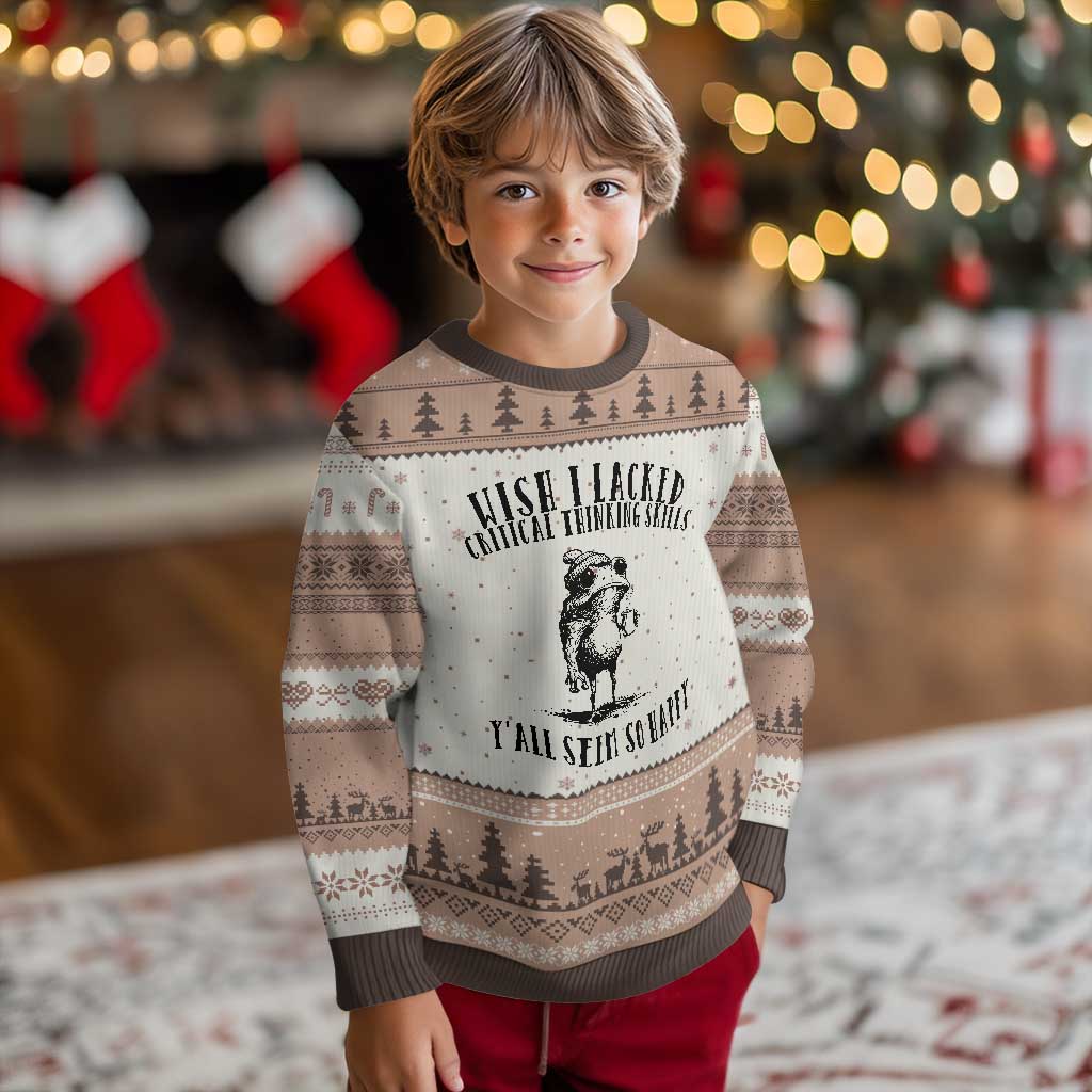 Wish I Lacked Critical Thinking Skills Y'all Seem So Happy Ugly Christmas Sweater Funny Frog Sarcastic Quote