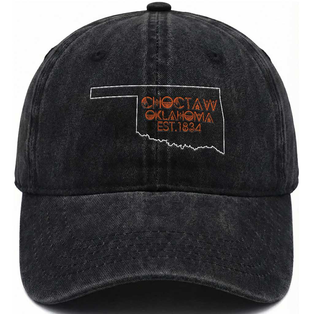 Choctaw Oklahoma OK Map Established 1834 Washed Cotton Baseball Cap