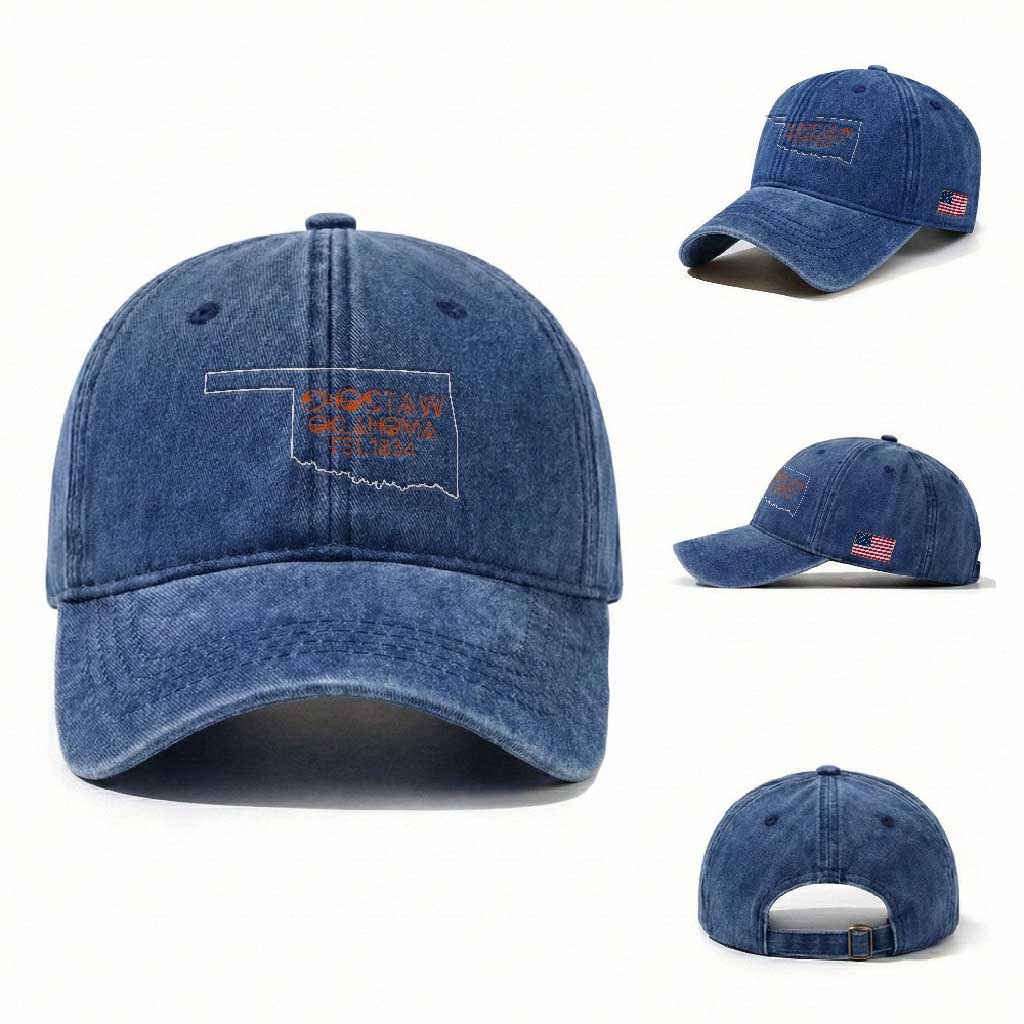 Choctaw Oklahoma OK Map Established 1834 Washed Cotton Baseball Cap