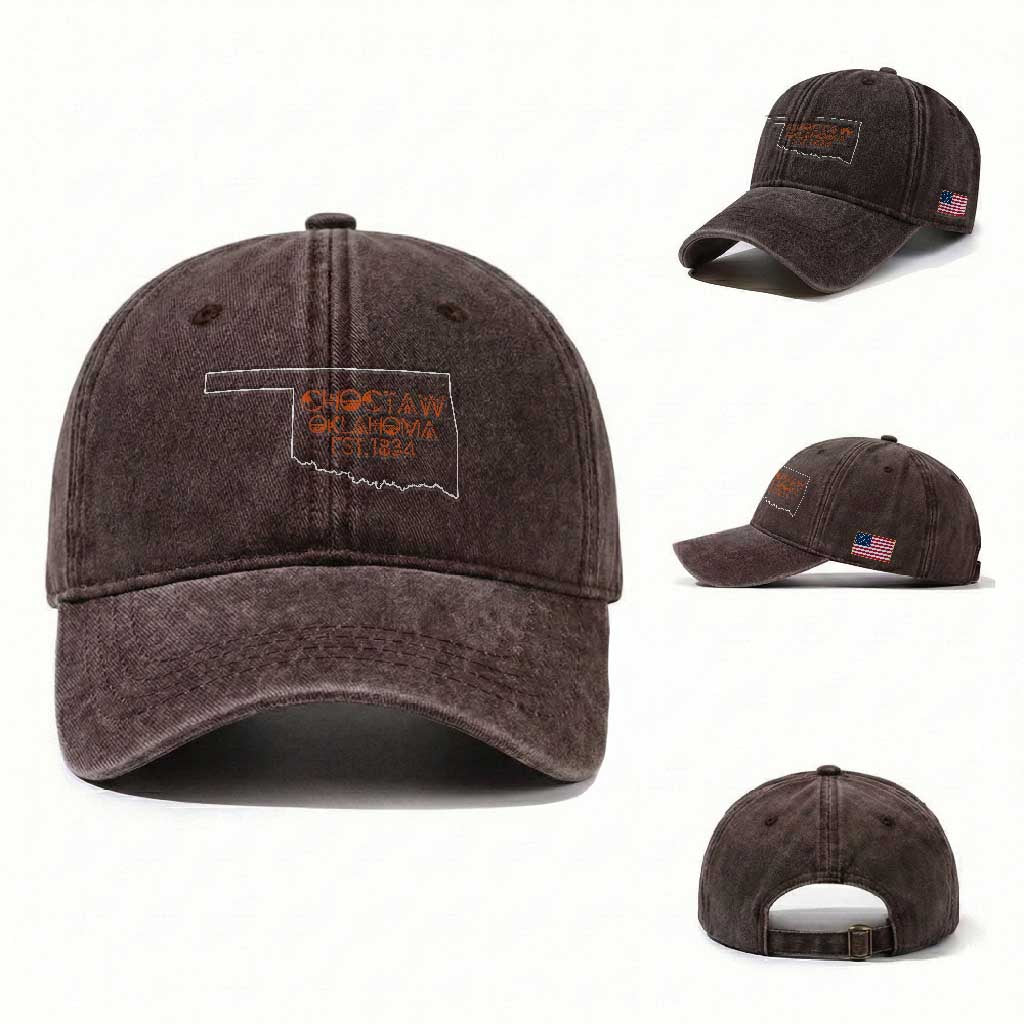 Choctaw Oklahoma OK Map Established 1834 Washed Cotton Baseball Cap