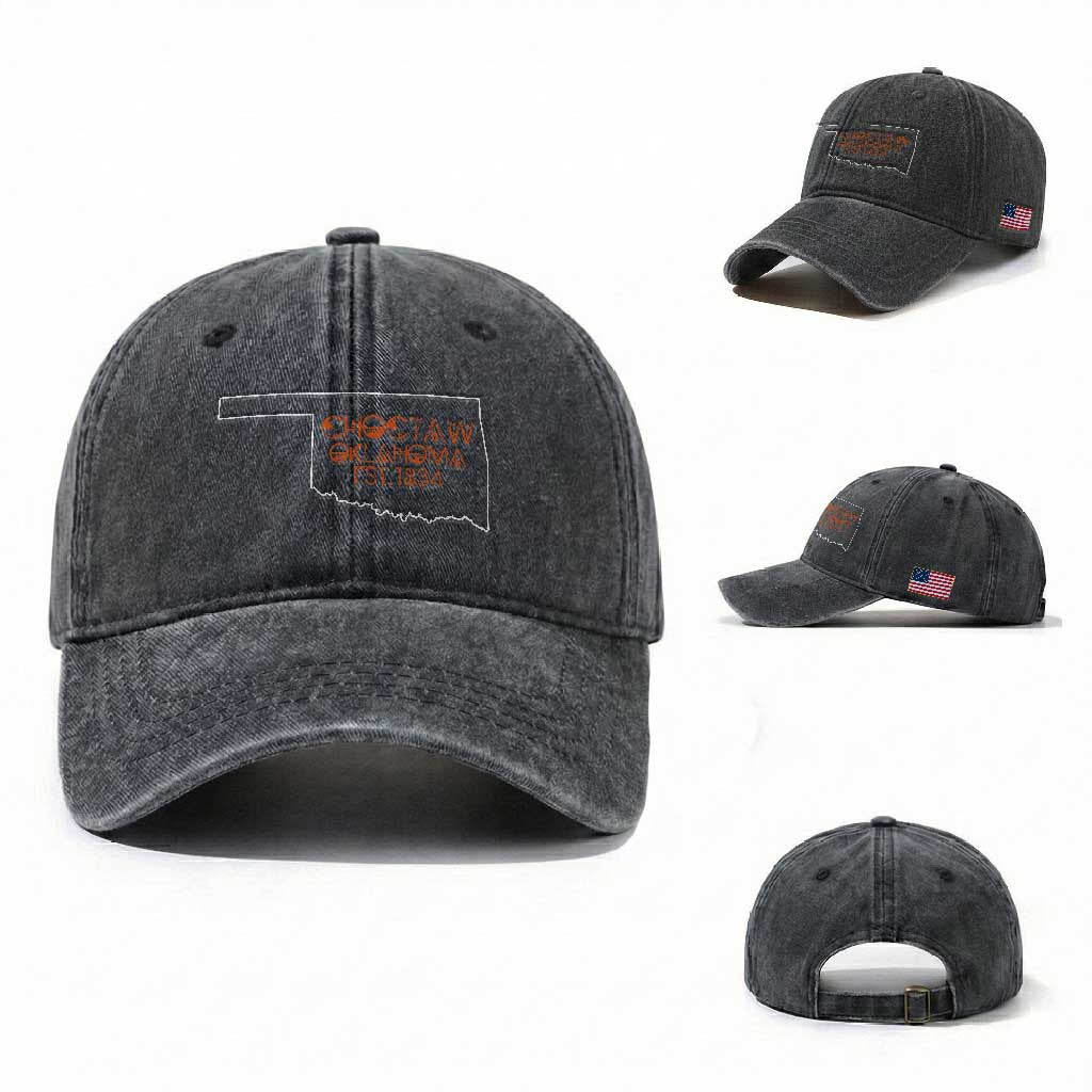 Choctaw Oklahoma OK Map Established 1834 Washed Cotton Baseball Cap